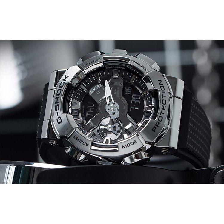 G-SHOCK GM Series Metal Evolution Silver Ring Small Cannon Waterproof Shock Resistant Anti-Magnetic Quartz Movement Resin Strap Men Watches GM-110-1A