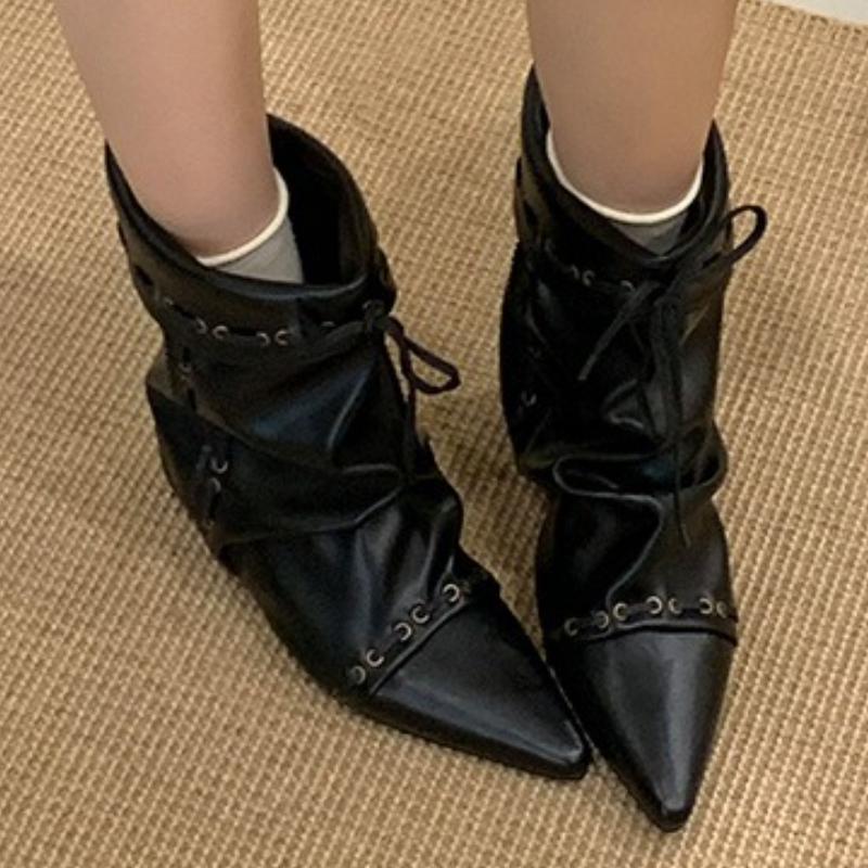Fashion NEW Punk Vintage Insoles Height Wedges Heels Pointed Toe Women Ankle Boots Autumn Winter Designer Lace-up Dress Ladies Shoes