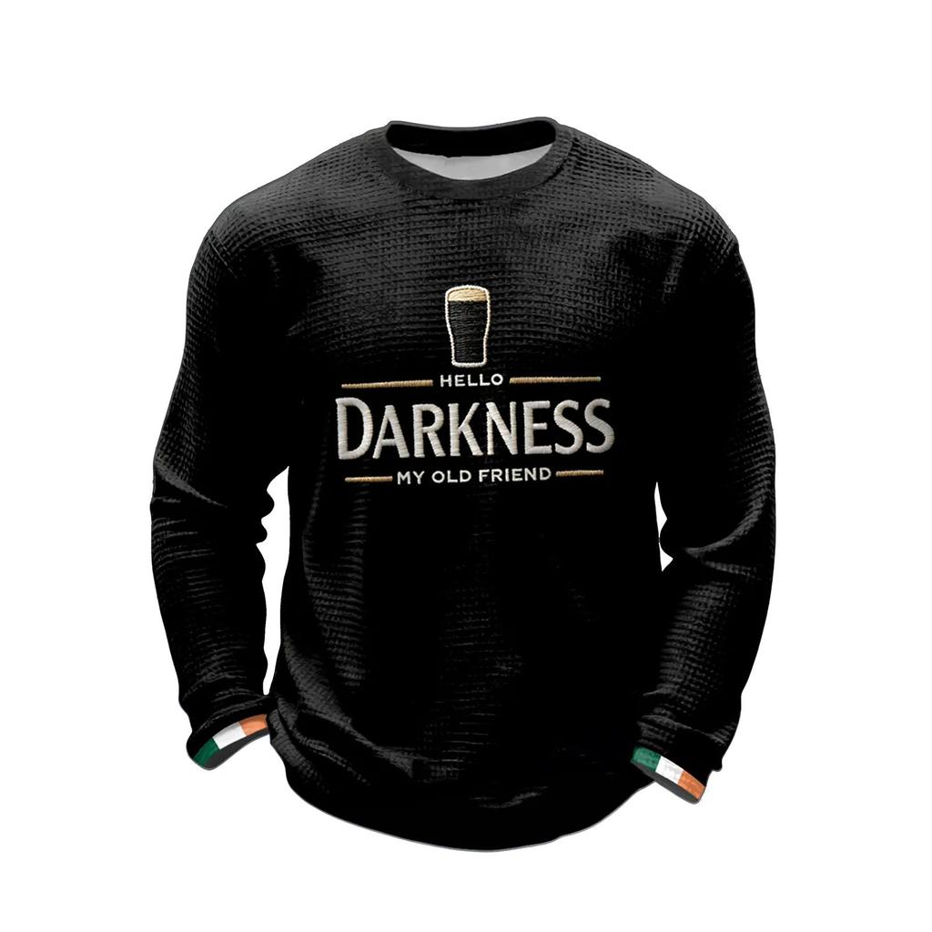 Men Crewneck Long Sleeve Text Front Pullover Casual Knit Top Lightweight Holiday Themed Sweatshirt