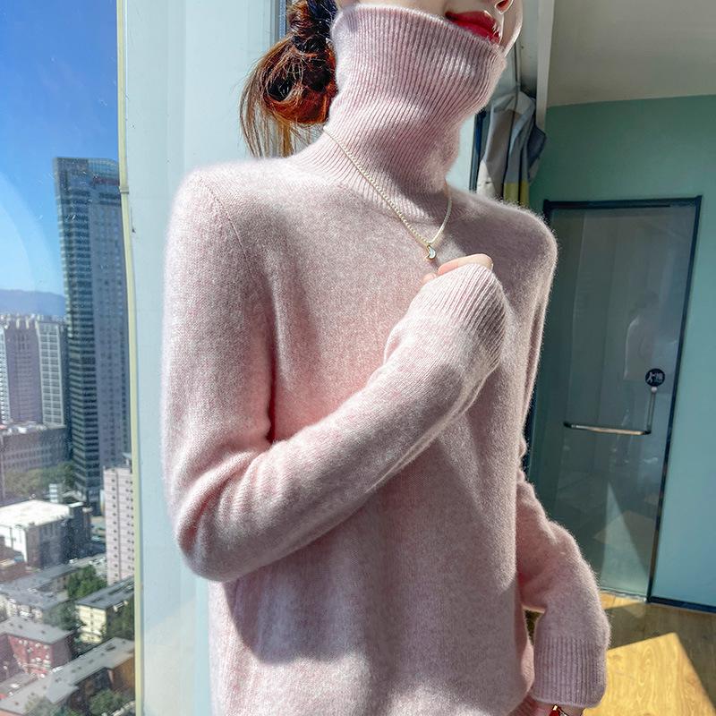Women's Seamless Cashmere Knit Base Layer Pullover with Half-High Collar