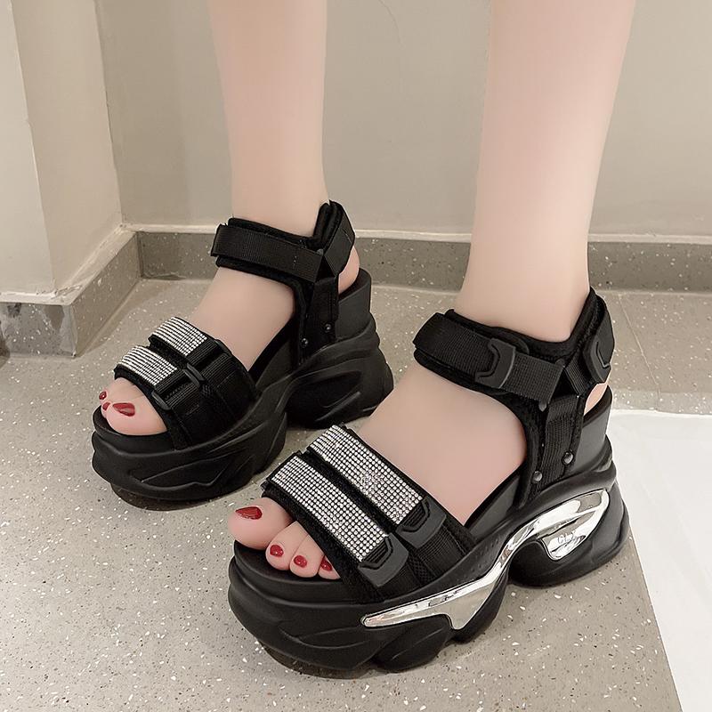 Mode Sommer High Platform Damen Sandalen Schnalle 10CM Keilabsätze Bling Schuhe Mode Outdoor Chunky Sandalen Strand Casual Pantoletten Frau