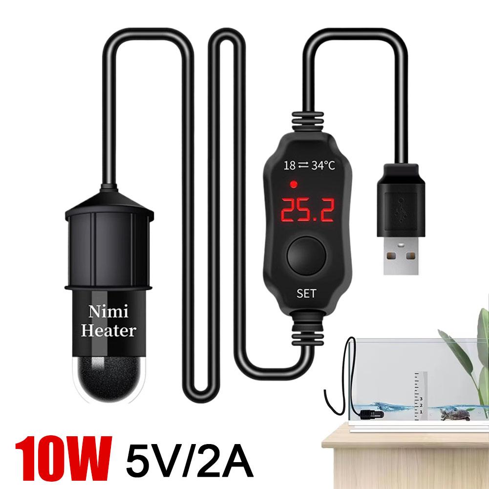 Mini Aquarium verwarmingsstaaf Vissenkom Aquarium Verwarmer Dompelbare Thermostaat Verwarmer 18-34°C Instelbare Temperatuur USB Opladen