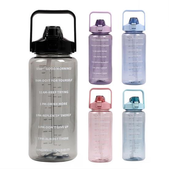 2000ML Large Capacity Water Bottle with Straw Heat-Resistant Leakproof Transparent Portable Outdoor Fitness Sports Travel Drinking Cup