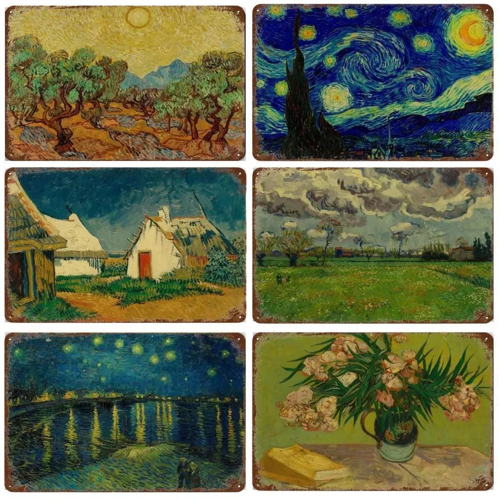 Affiche de Collection de Peintures à l'Huile Célèbres Vintage Décorative Van Gogh Plaque Métallique en Étain Pour Atelier Pièce de Maison Décoration Murale Artistique