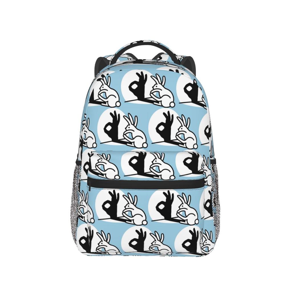 Rabbit Bunny Shadow Puppet Hand OK Gesture Sign Backpacks Boys Girls Bookbag Students School Bags Travel Rucksack Shoulder Bag