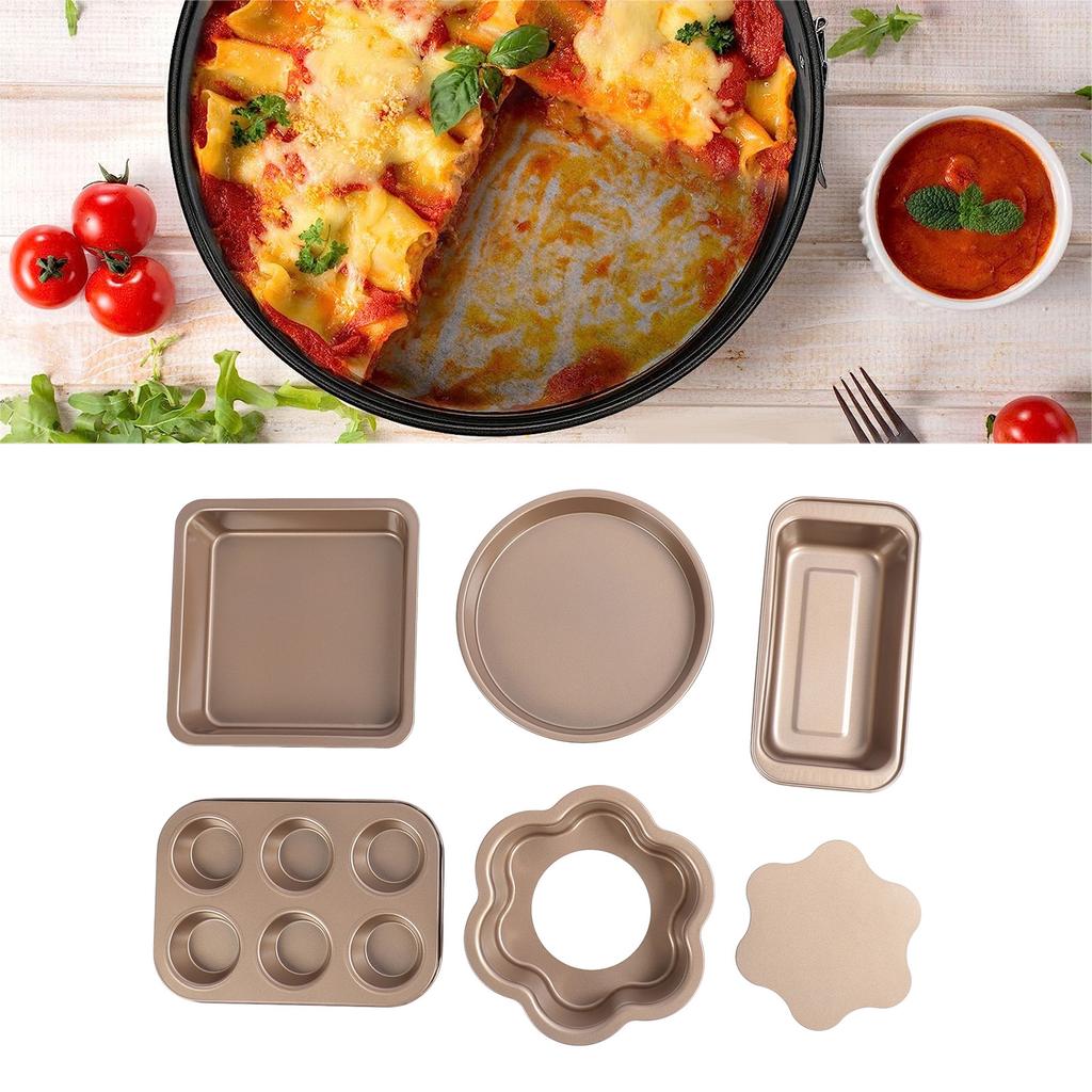 6pcs Bakeware Set Loose Bottom Carbon Steel Anti Stick Baking Pans Set for   Muffin Pizza