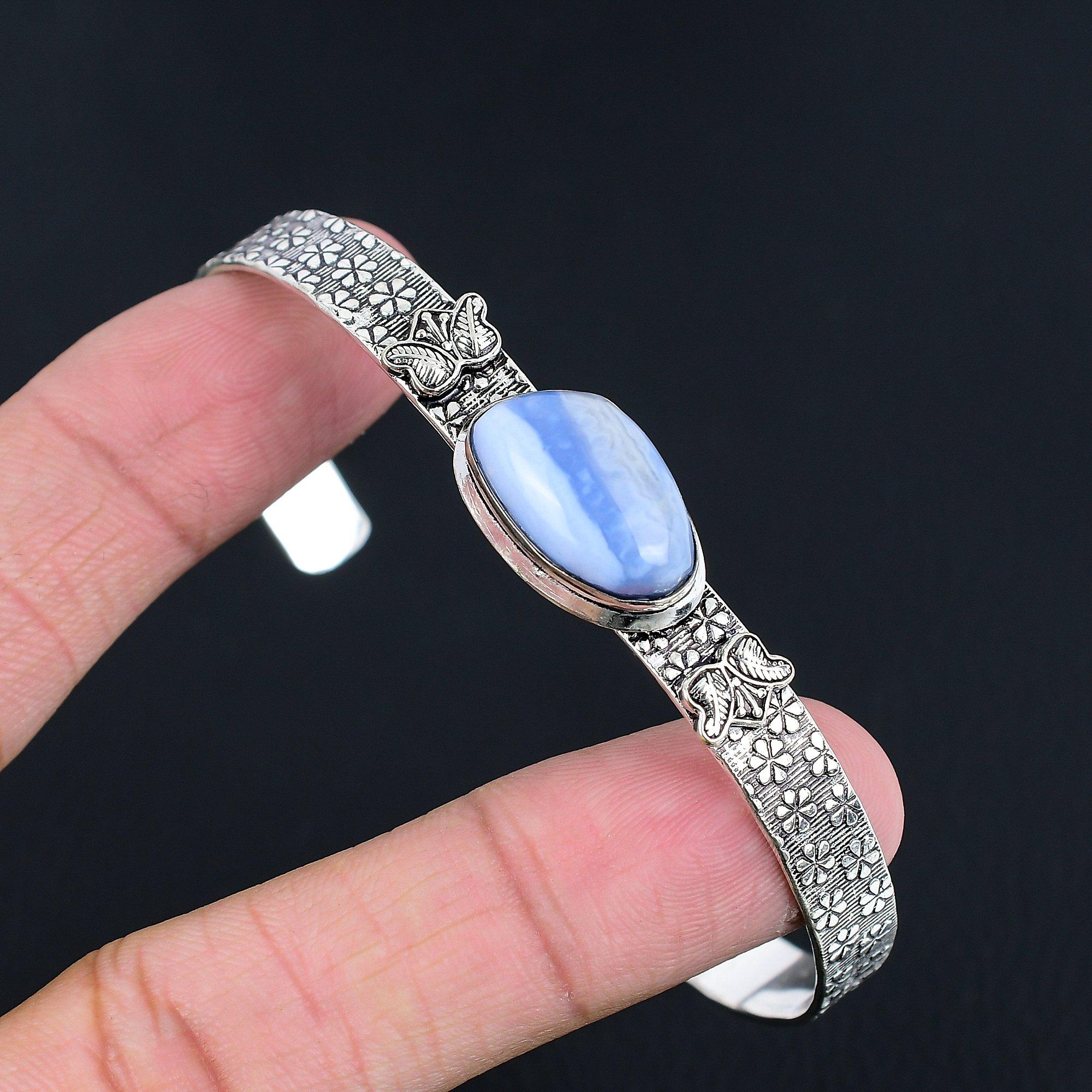 

Birthday Gift For Her Natural Owyhee Blue Opal Bangle Adjustable 925 Silver Adjustable