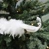Simulation White Peacock Christmas Tree Decoration Natural Feather Pendant