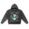 DTG Print Knitted Denim Zip-Up Hoodie Anime Streetwear 24 Brother Print Zipper Hoodies  