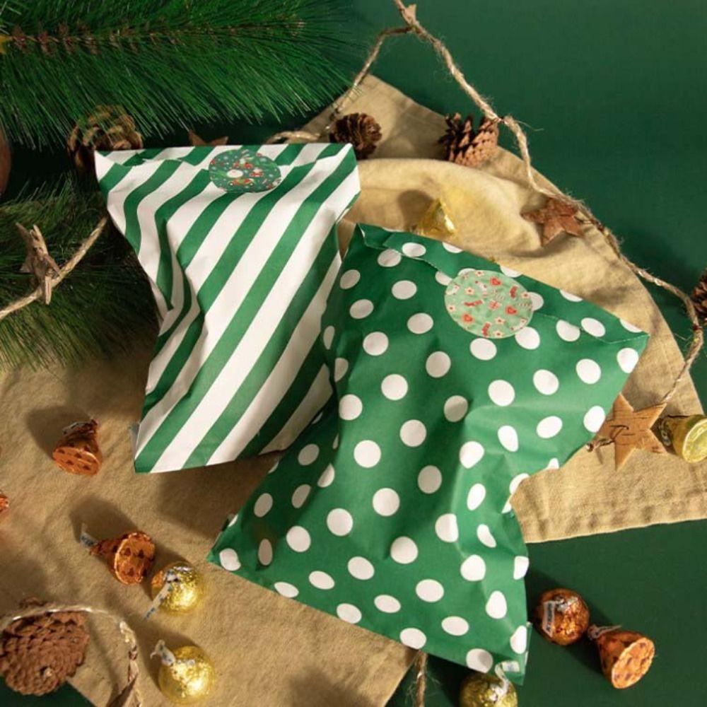 24Pcs with Stickers Christmas Gift Paper Bags Mixed Style Cookie Packaging Bag  Bakery