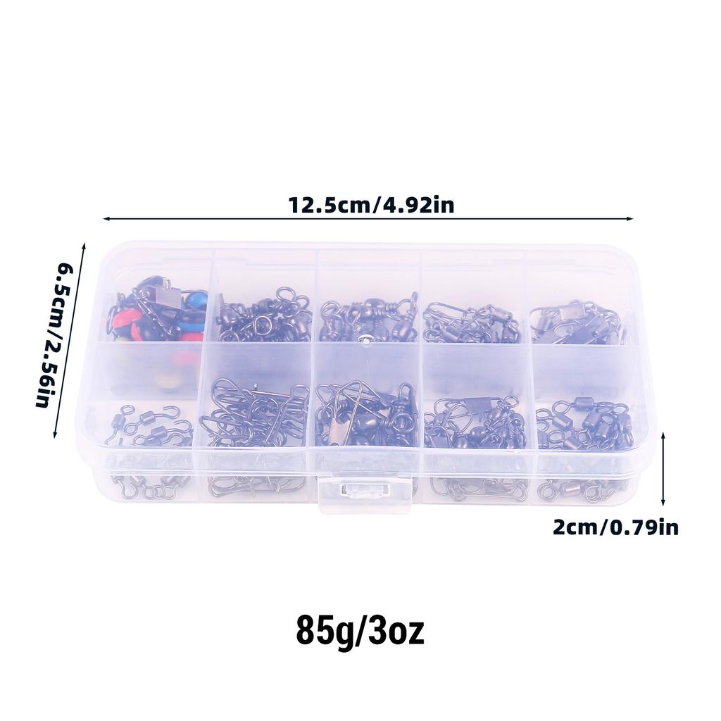115Pcs Fishing Swivels Kit High Strength Fishing Line Connector With Rolling Swivels Barrel Swivels for Bass Trout