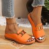 Women's Plus Size Wedge Thick Sole Slippers, Summer New European Style Buckle Open Toe Casual Beach Slides