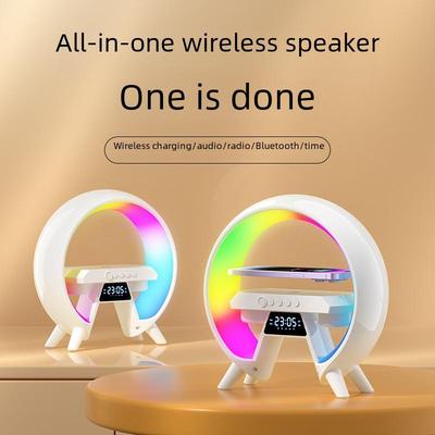 GX63 Bluetooth Speaker with Wireless Charging, Clock, Night Light, and Dual Speakers