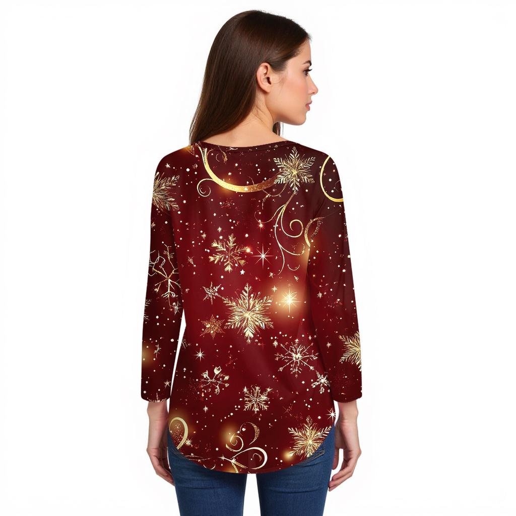 Women's Loose Round Neck Christmas Print Long Sleeve T-Shirt Top Pullover