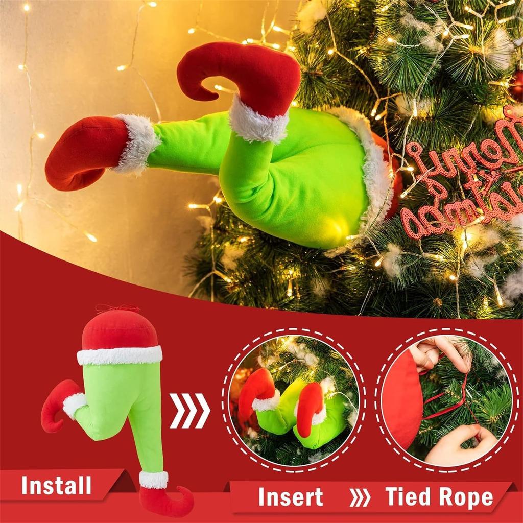 Christmas  Body Tree Decoration, With Legs Filled With Posing Christmas Elves Hanging On The Christmas Tree