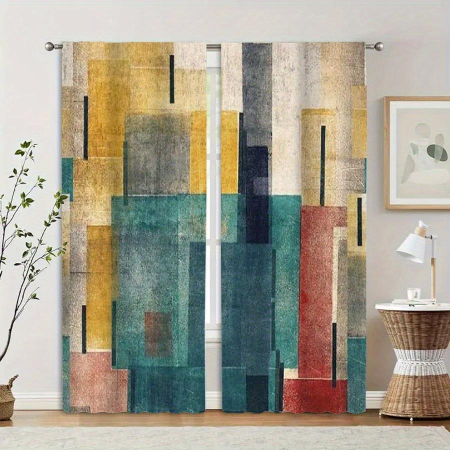 2pcs Set Abstract Modern Art Curtains - Rod Pocket Design for Easy Hanging, Perfect for Bedroom, Living Room & Home Decor