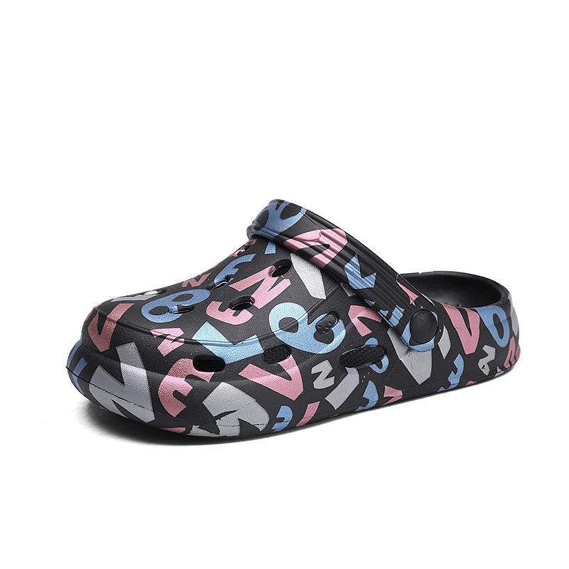 

Children S Hole Shoes Camouflage Letters Eva Baby Slippers Home Wear Non-Slip Boys And Girls Cool Slippers 35 чорний