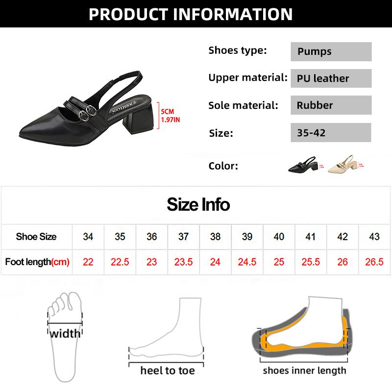 Fashion Pointed Toe Chunky Heel Sandals for Women Summer 2025 Double Buckle Strap Thick Heeled Pumps Woman Slingback Dress Shoes