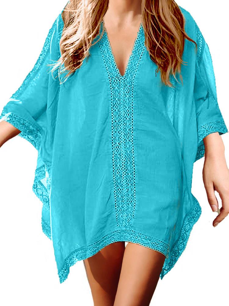 Plus Size Women's Lace Patchwork Sun-Protective Beach Cover-Up