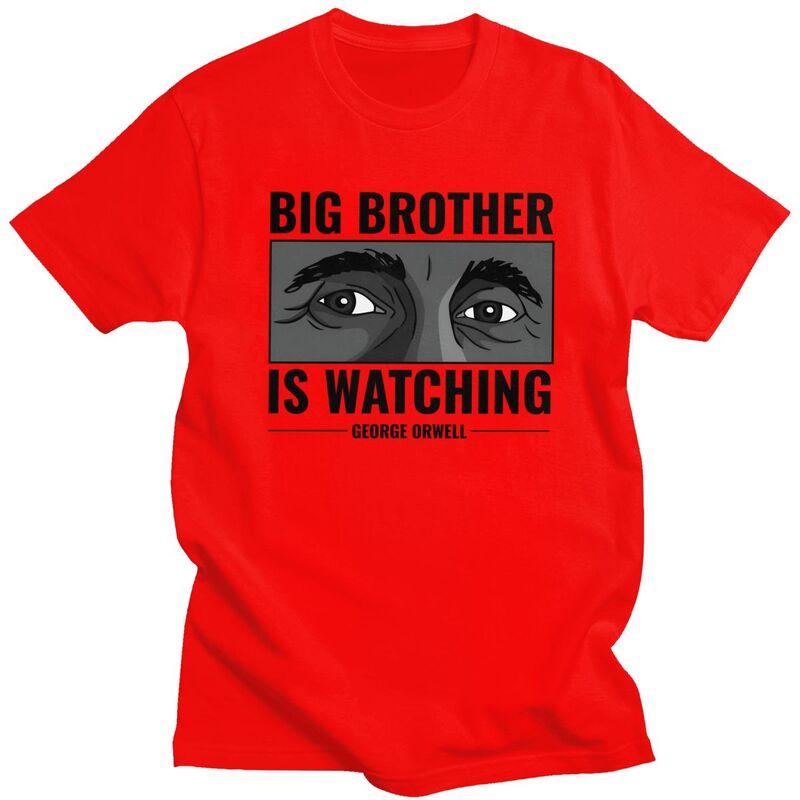 Big Brother Is Watching You T Shirt for Men Pure Cotton George Orwell 1984 Tshirts Streetwaer Short Sleeve Tee Shirt Slim Fit S