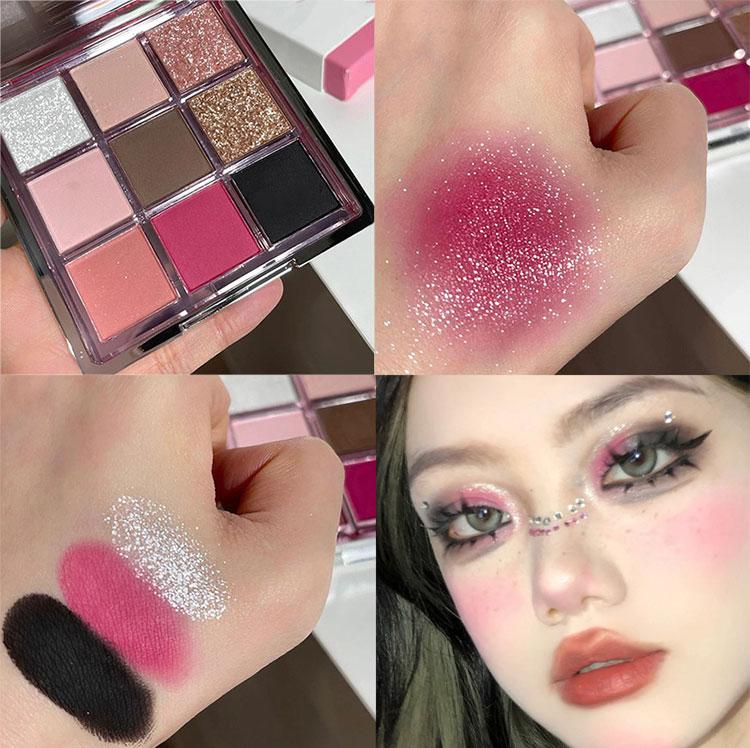 Punk Smokey Matte Glitter Eyeshadow Palette with 9 Cool Toned Colors