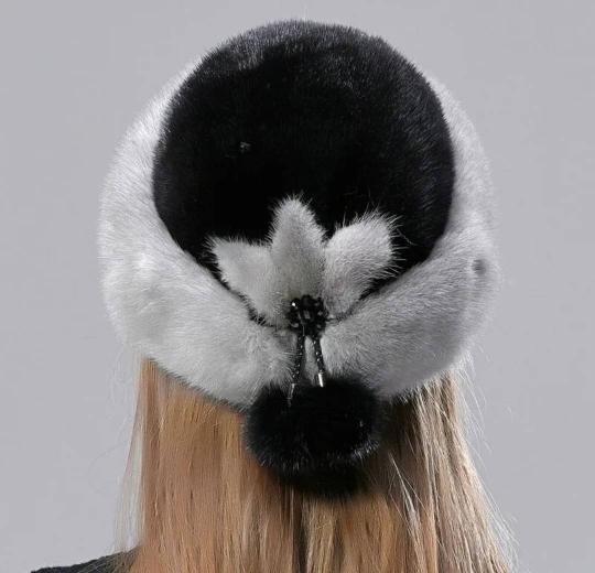 

Шапка из натурального меха норки женская зимняя теплая роскошная меховая шапка One Size черный серый