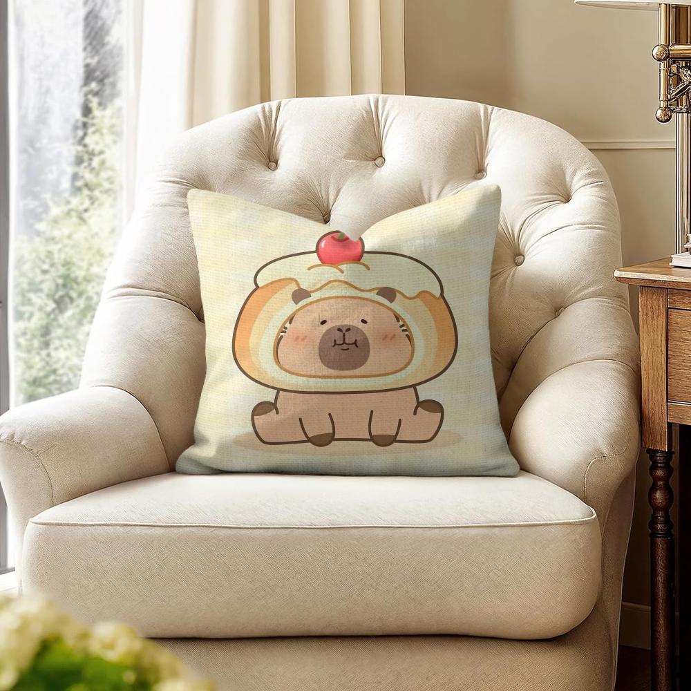 Cute Cartoon Capybara Cushion Cover Natural Linen Organic Fabric DoubleSided Printing Couch Pillow Covers Home Decor
