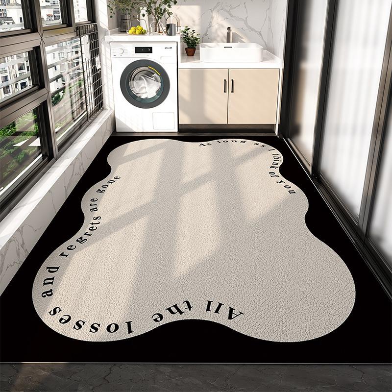 PVC Balcony Rug Waterproof Non-slip Leather Floor Mat Long Strip Large Area Carpet Black White Modern Art Style Decorative Rugs