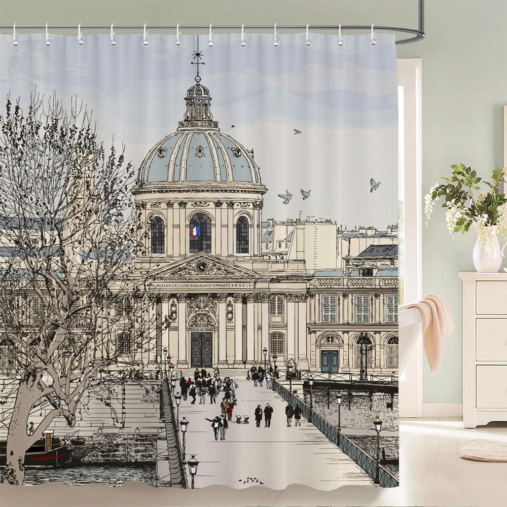 

1 Pcs Shower Curtain Simple Art Painting Scenery Bathroom Curtain Polyester Fabric Waterproof Home Decoration Curtain W60H190(CM)-1 Pcs