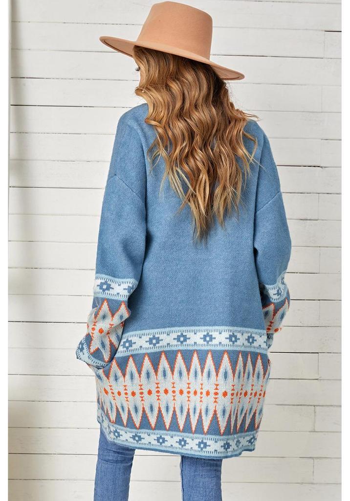 Shi Ying Ethnic Style Printed Knit Cardigan for Women - Autumn/Winter Collection