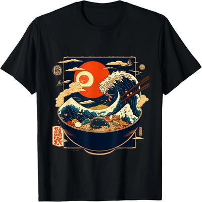 Japanese Kanagawa Wave Ramen Graphic Retro Anime Noodles Art T-Shirt