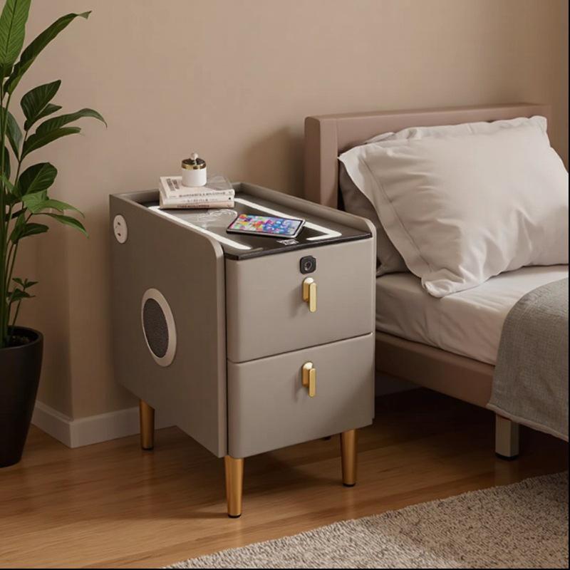 Luxury Narrow Bedside Table with Wireless Charging and Multi-functional Storage