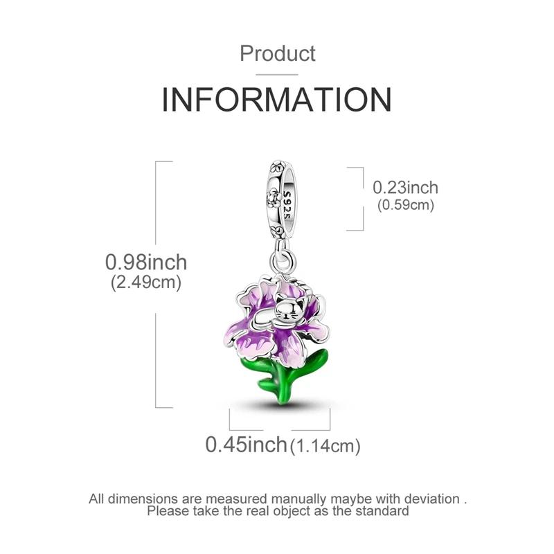 Original Charms Copper Purple Iris Flower Cat Beads Fit Platabracelets For Women Jewelry Making Fine Gifts