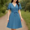 ZANZEA Women Casual V-Neck Summer Short Sleeve Pleated Dress