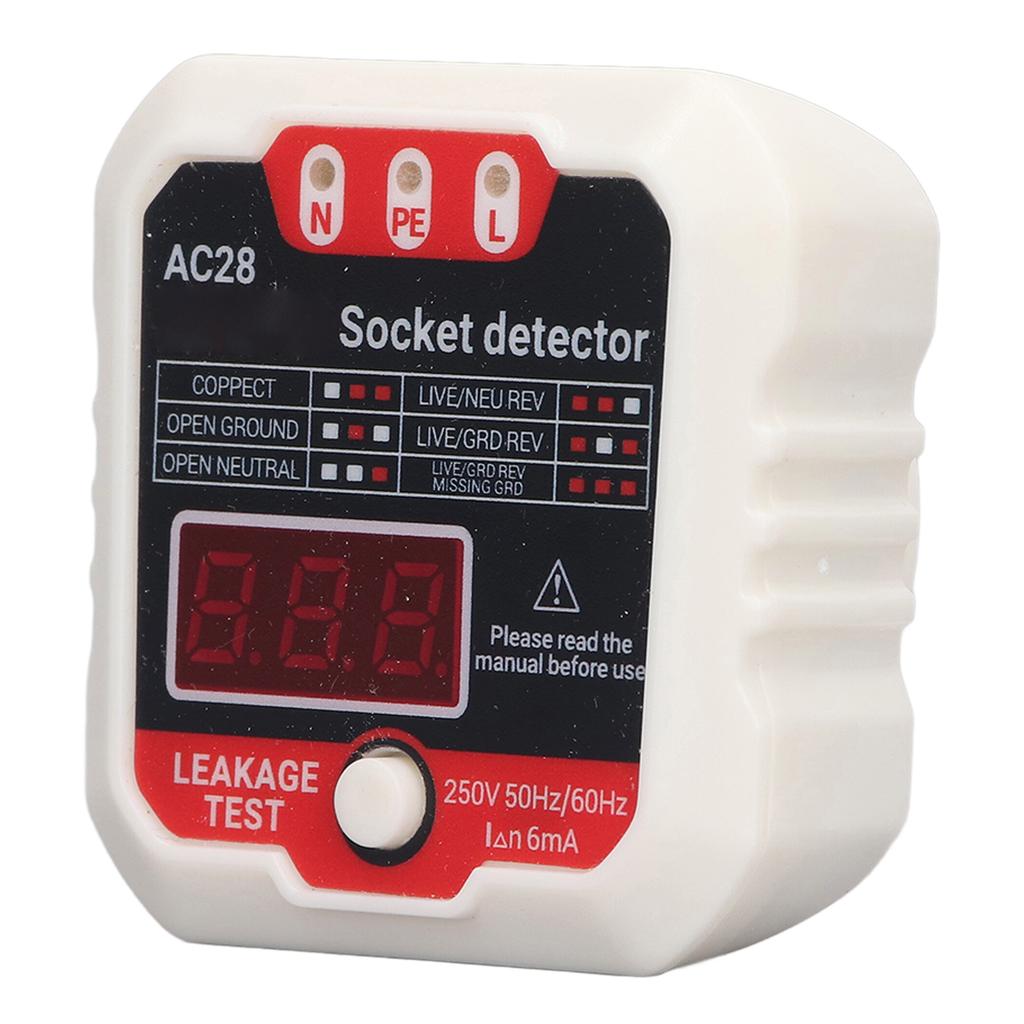 AC28 Phase Detector Electric Leakage Outlet Tester Ground Wire Polarity Outlet Tester LCD Digital Display Power Socket Tester