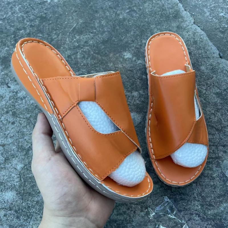 

Тапочки для женщин с покатым каблуком и сандалии с выемками для ношения на открытом воздухе, женские повседневные дышащие тапочки 43 оранжевый