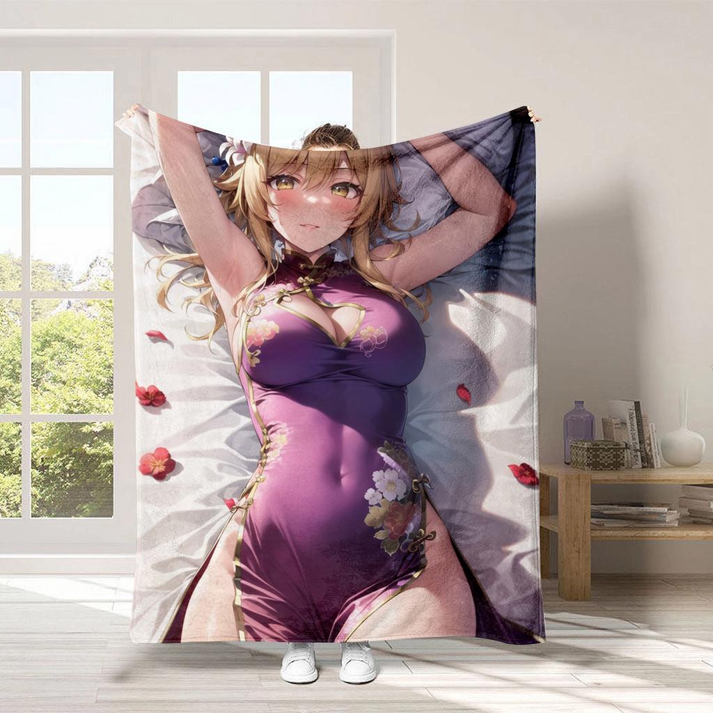 Anime beautiful girl digital-printed polyester Bedroom velvet flannel cover blanket Fleece soft sofa cover blankets for beds