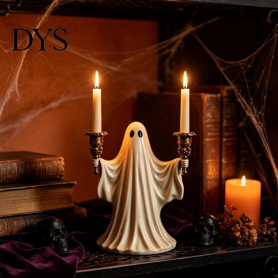 Horror Theme Party Supplies Cute Ghost Candle Holder for Halloween, Resin Tealight Candlestick, Taper Shaped Craft Home Table Decor & Spooky