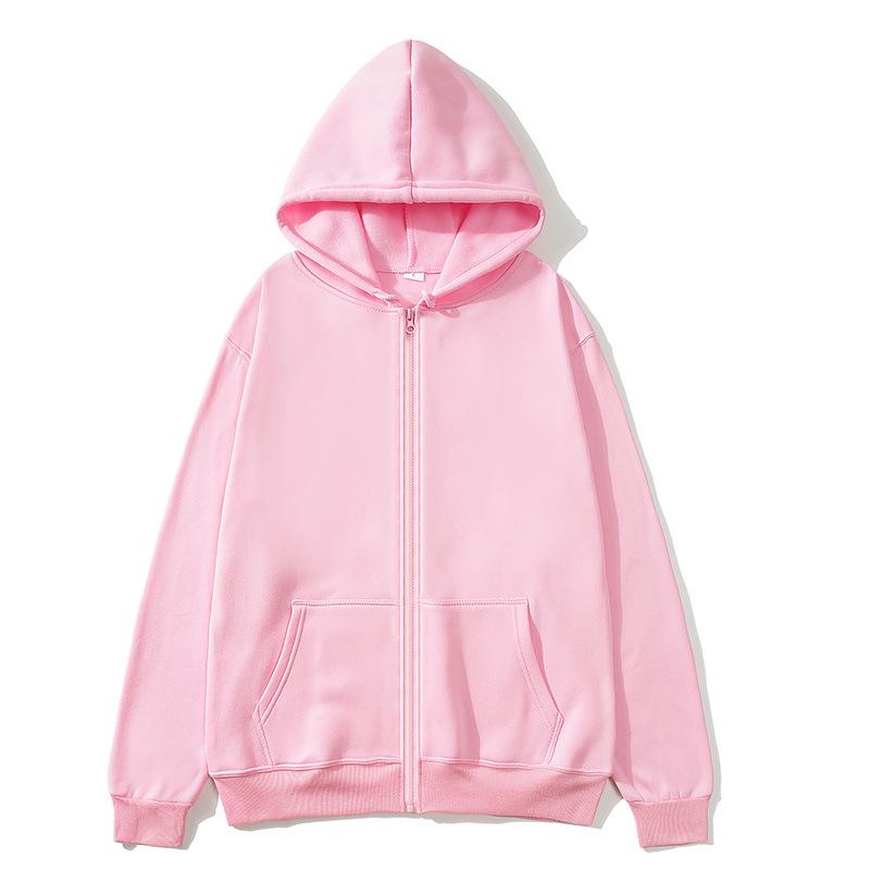 Unisex Solid Color Zip-Up Hooded Sweatshirt Cardigan