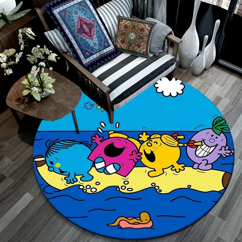 Mr. Men and Little Miss2,Round Area Rug,Carpet Rug for Living Room Bedroom Sofa Playroom Decor,Non-slip Floor Mat
