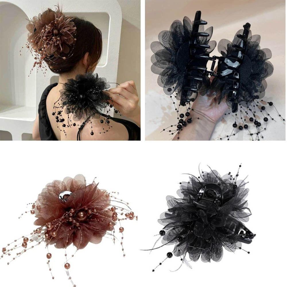 Tassel Hair Claw Peony Flower Hair Accessories Elegant Bow Hairgrips  Women