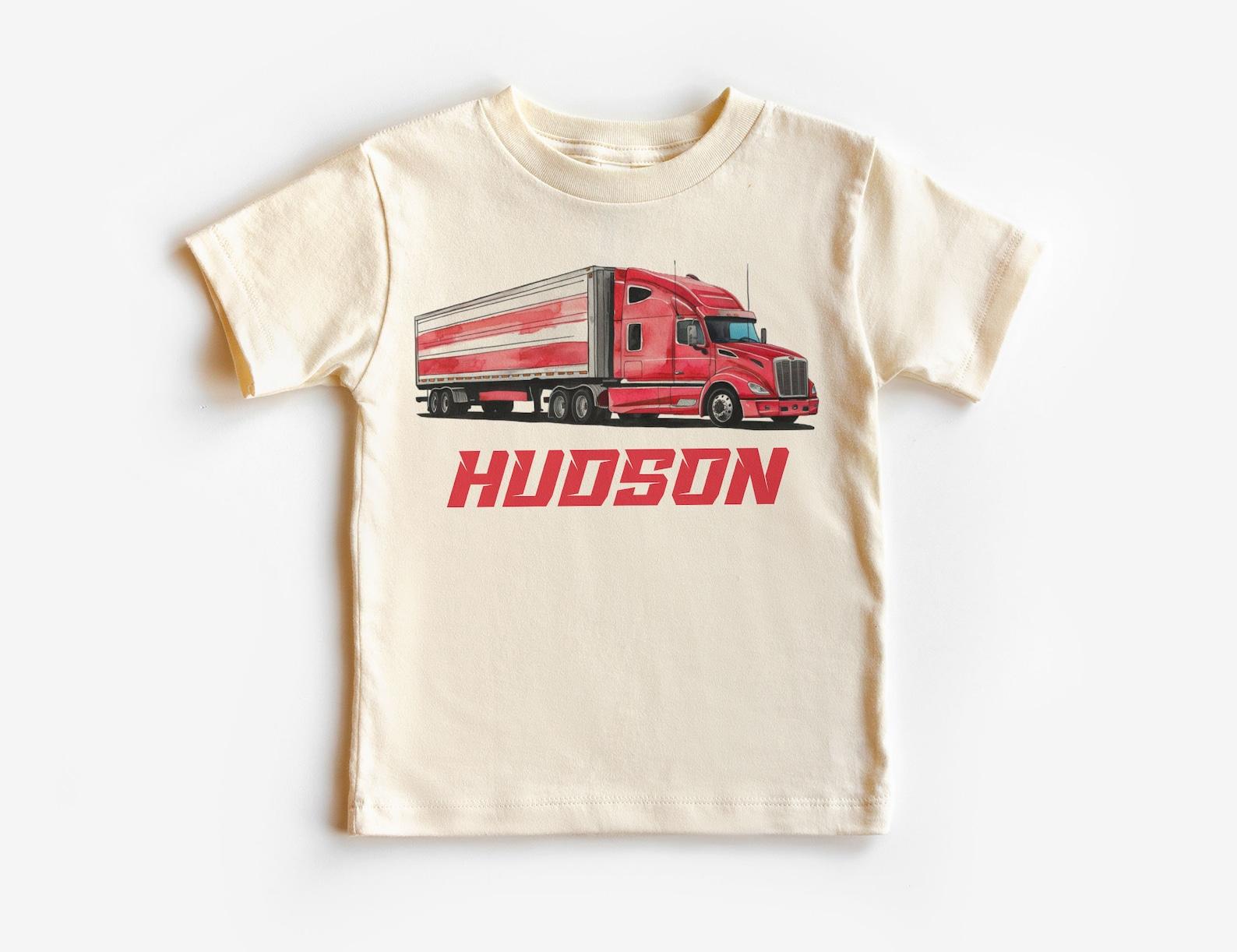 Personalized Red Semi Truck And Trailer Unisex Shirt, Custom Name Tractor Trailer Shirt, Big Rigs, Boy Unisex Youth Kids Clothing 150
