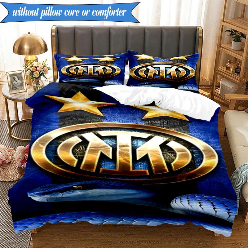 3 PEZZI F.C. Set Biancheria da Letto Morbido Stampato Internazionale Milano, Include 1 Federa per Piumone e 2 Federe per Cuscino, Perfetto per Camera da Letto, Dormitorio, Regalo per Fan