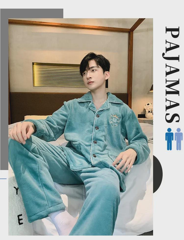 Pijamale groase de flanel pentru tineri: Cu mânecă lungă, Călduros, Plus catifea