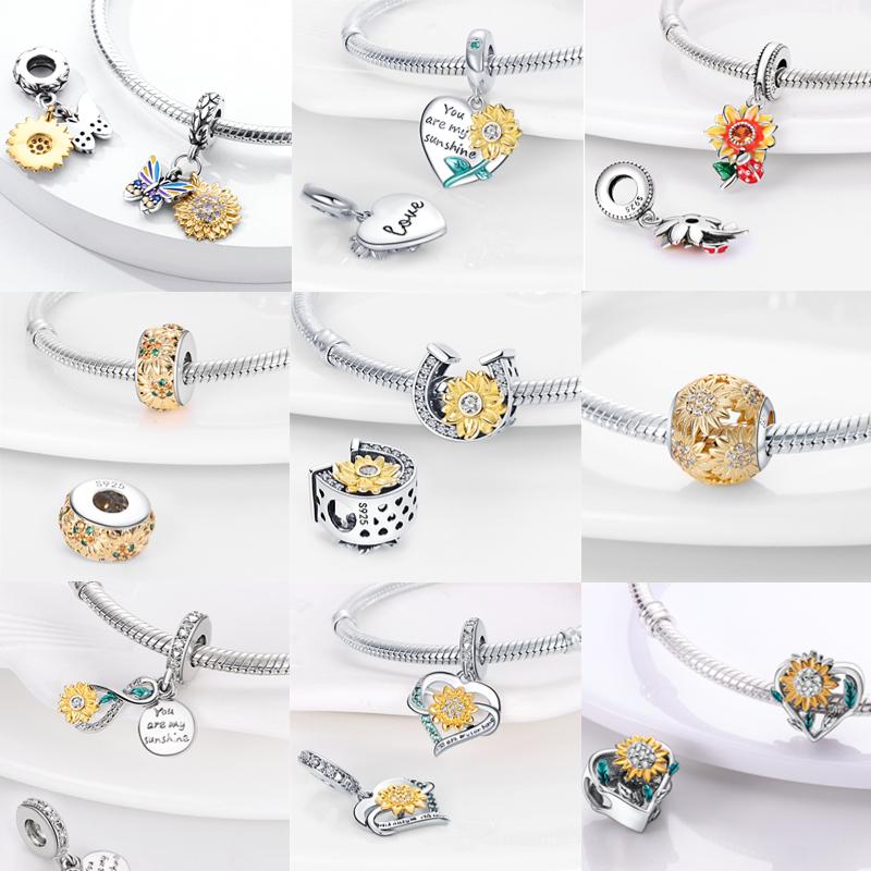 925 Silver Sunflower Butterfly Flower Heart Charm for 3mm DIY Bracelet, Beautifully Beaded DIY Fashion Maker Gifts