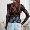 Women's Mesh Lace See-through Sexy Long Sleeve Top Sheer Shirt