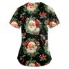 Plus SizePrinted Scrub Working Uniform Tops For Women's Cross V-Neck Print Short Sleeve Fun T-Shirts Workwear Tee With Pockets