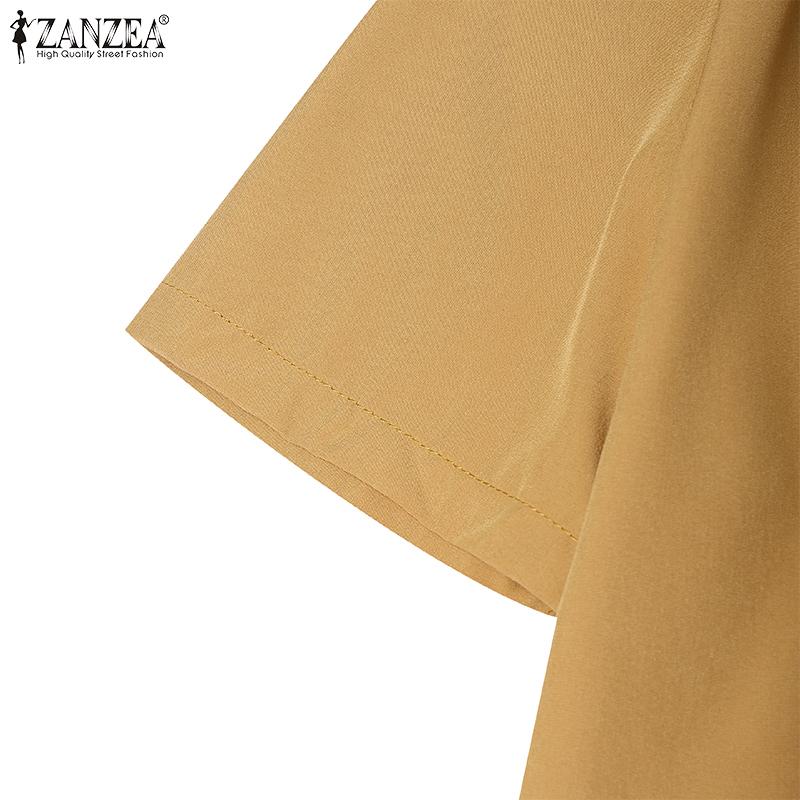 ZANZEA Women Elegant Doll Collar Casual Short Sleeve Dress