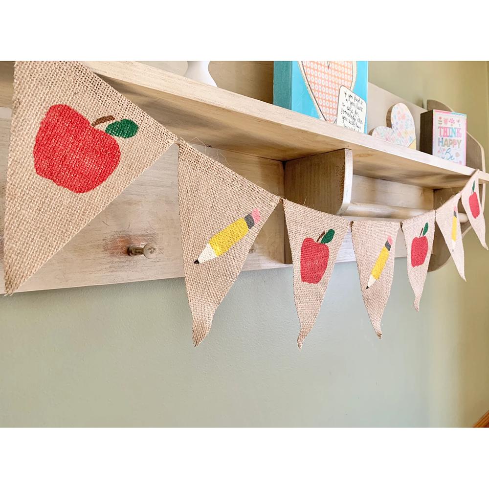 Back To School Burlap Banner First Day of School Apple Pencil Bunting Kindergarten Classroom Party Backdrop Decor Photo Prop
