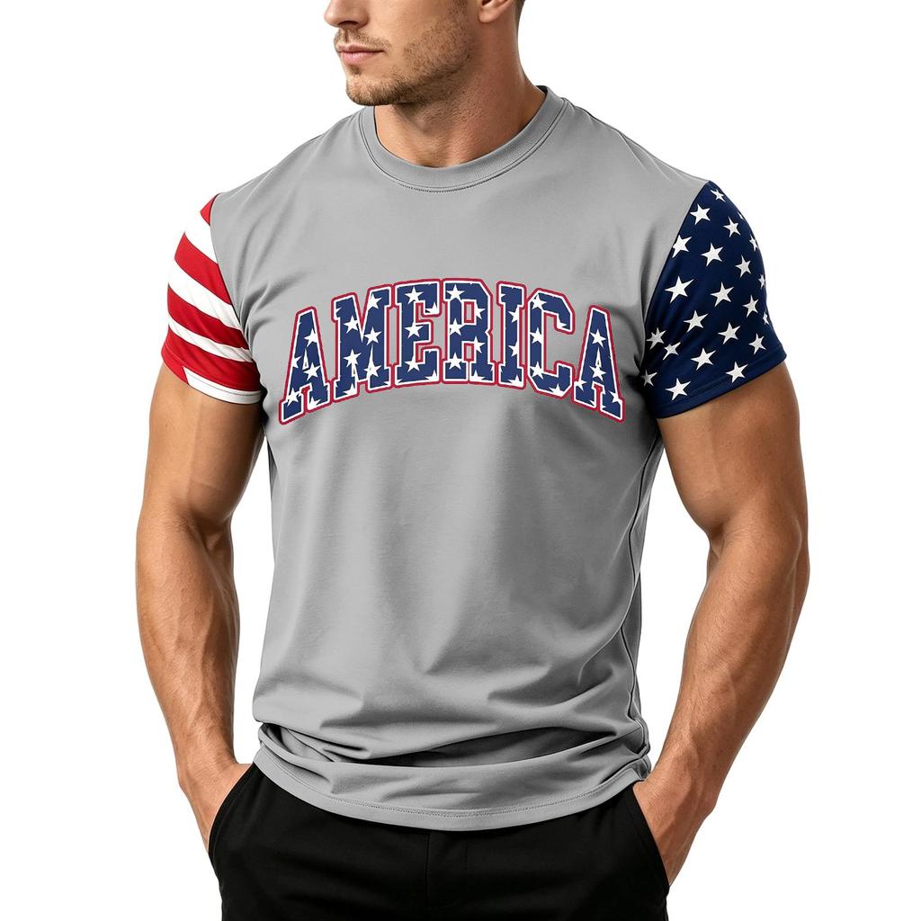 Men's Independence Day Flag Print Short Sleeve T-Shirt, Loose Casual Daily Summer Tops